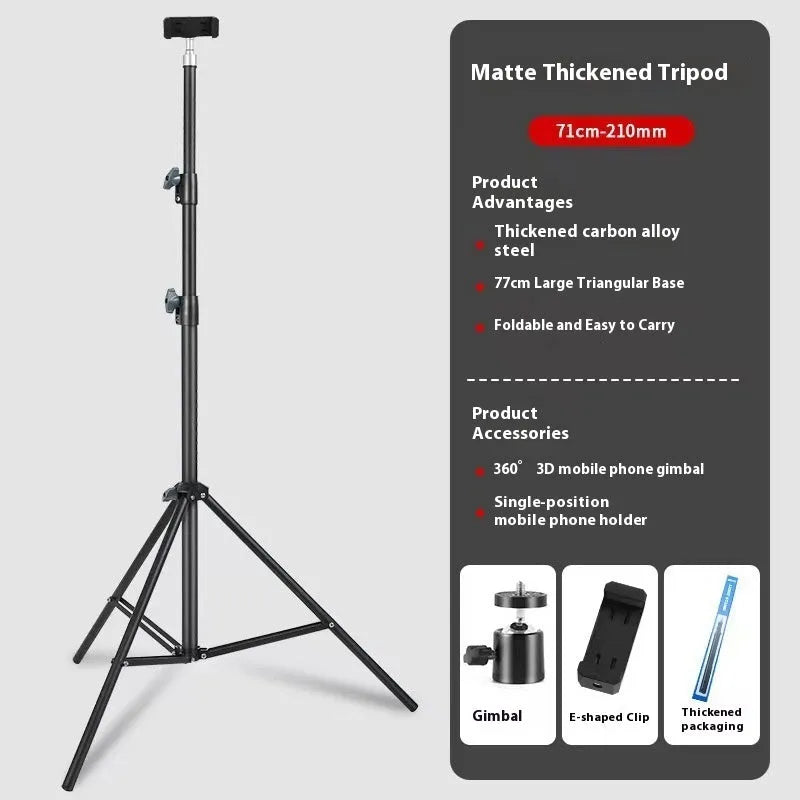 Floor tripod light stand with frosted legs and mobile phone holder mounted