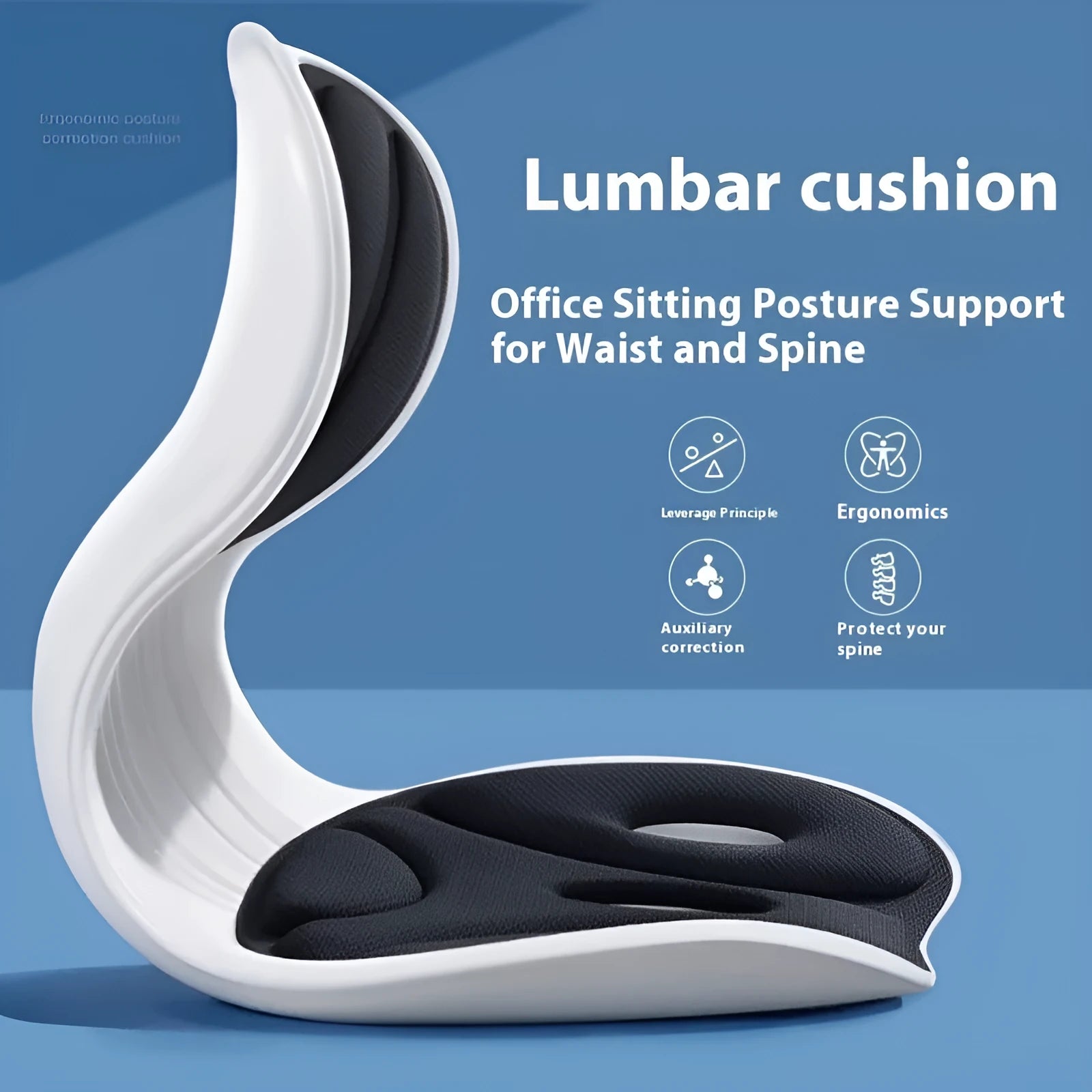 Solid colour memory foam lumbar support cushion shown in grey on an office chair.
