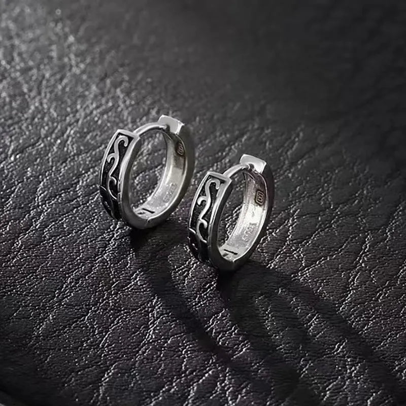 Men's silver geometric copper earrings in 10mm and 14mm sizes for hip hop style.