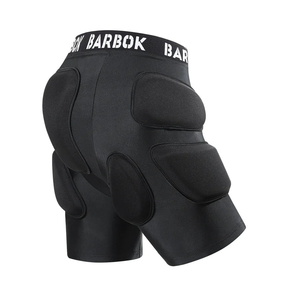 Black spandex hip protection pants with removable NBR foam padding for roller skating and skateboarding safety.