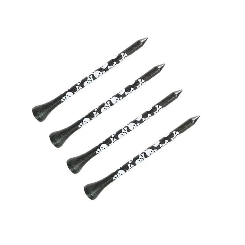 Black skull print bamboo golf spike dowel pins in 70mm and 83mm sizes