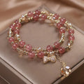 Fairy style natural strawberry quartz bracelet women's double layer gold U-shaped crystal jewellery
