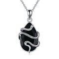 Sterling silver snake necklace with black obsidian and tourmaline teardrop crystal on an 18-inch cable chain