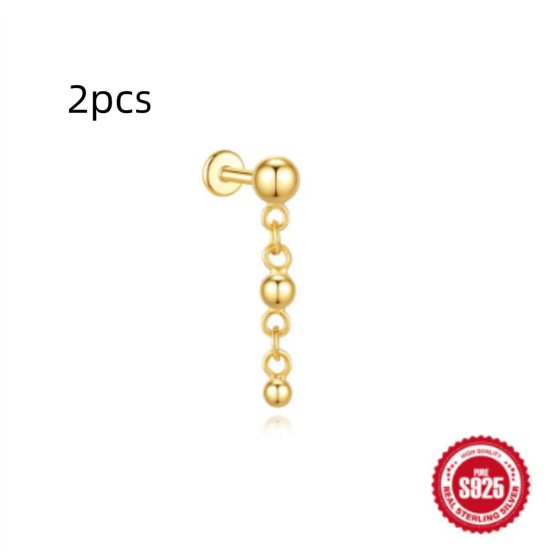 Geometric water drop shaped S925 sterling silver earrings with a flat spiral puncture back, in a gold electroplated finish.