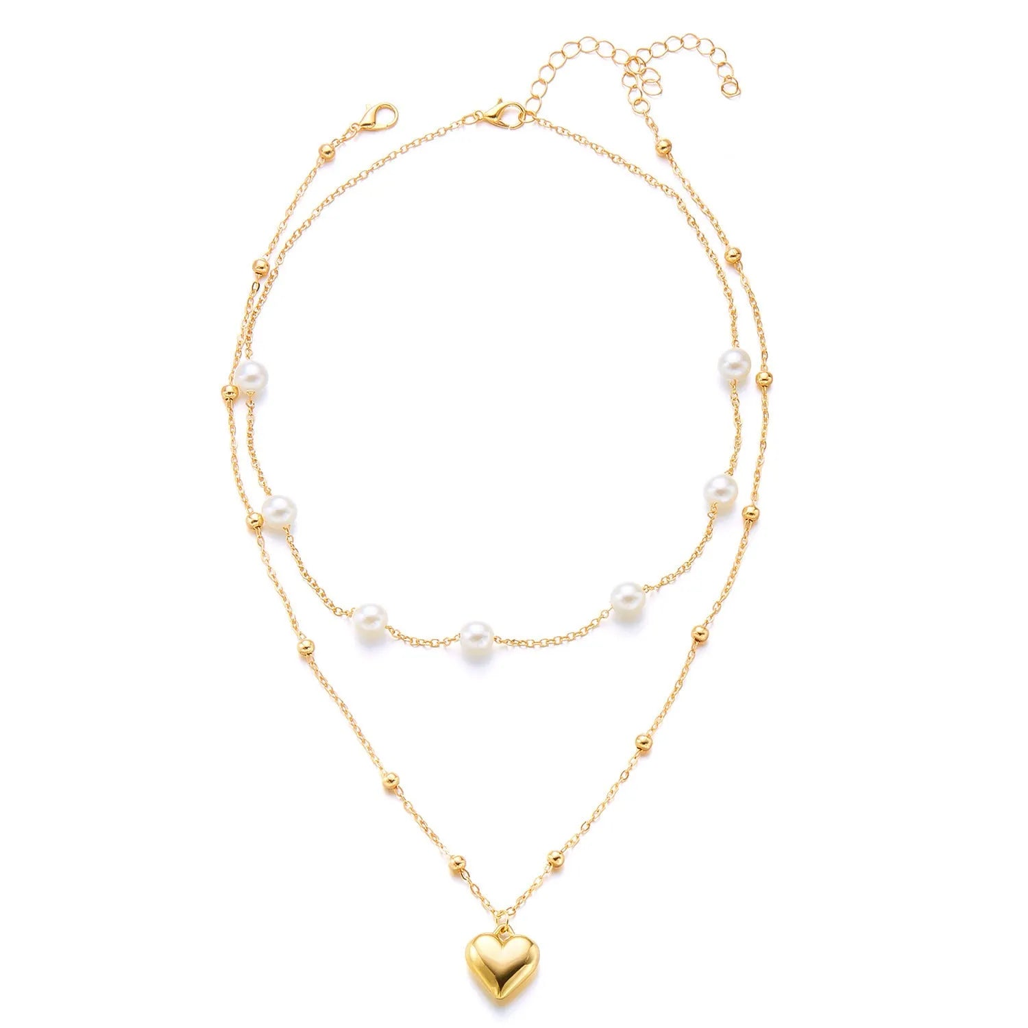 Multi layer alloy necklace set with shell and starfish pendants, electroplated finish, Love heart colour, regular chain