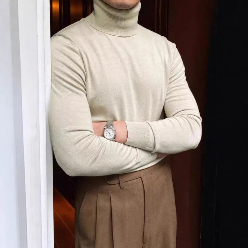 Men's cotton turtleneck sweater long sleeve knitwear in black, light business style