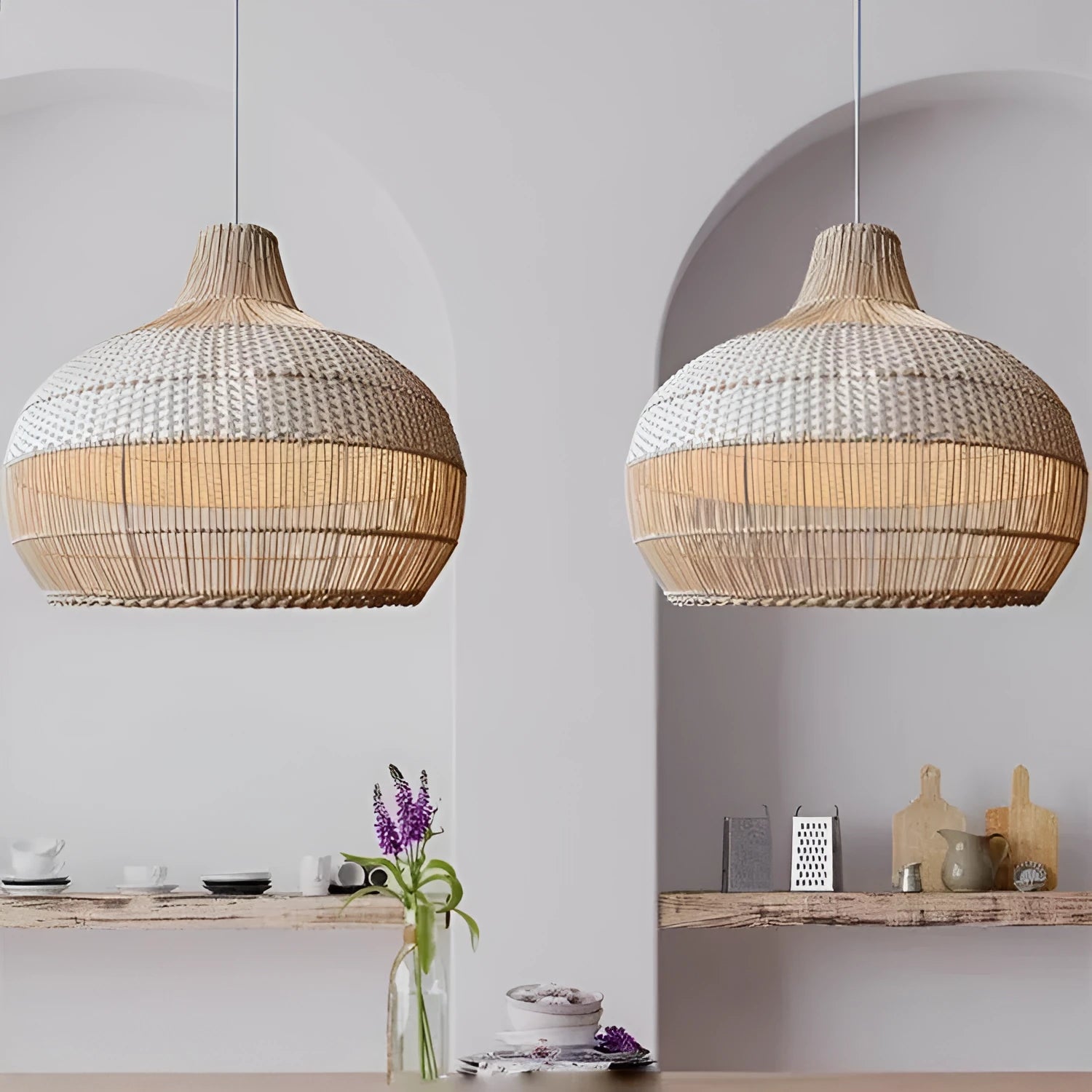 Natural woven rattan pendant chandelier with 60cm diameter in Silent Wind style