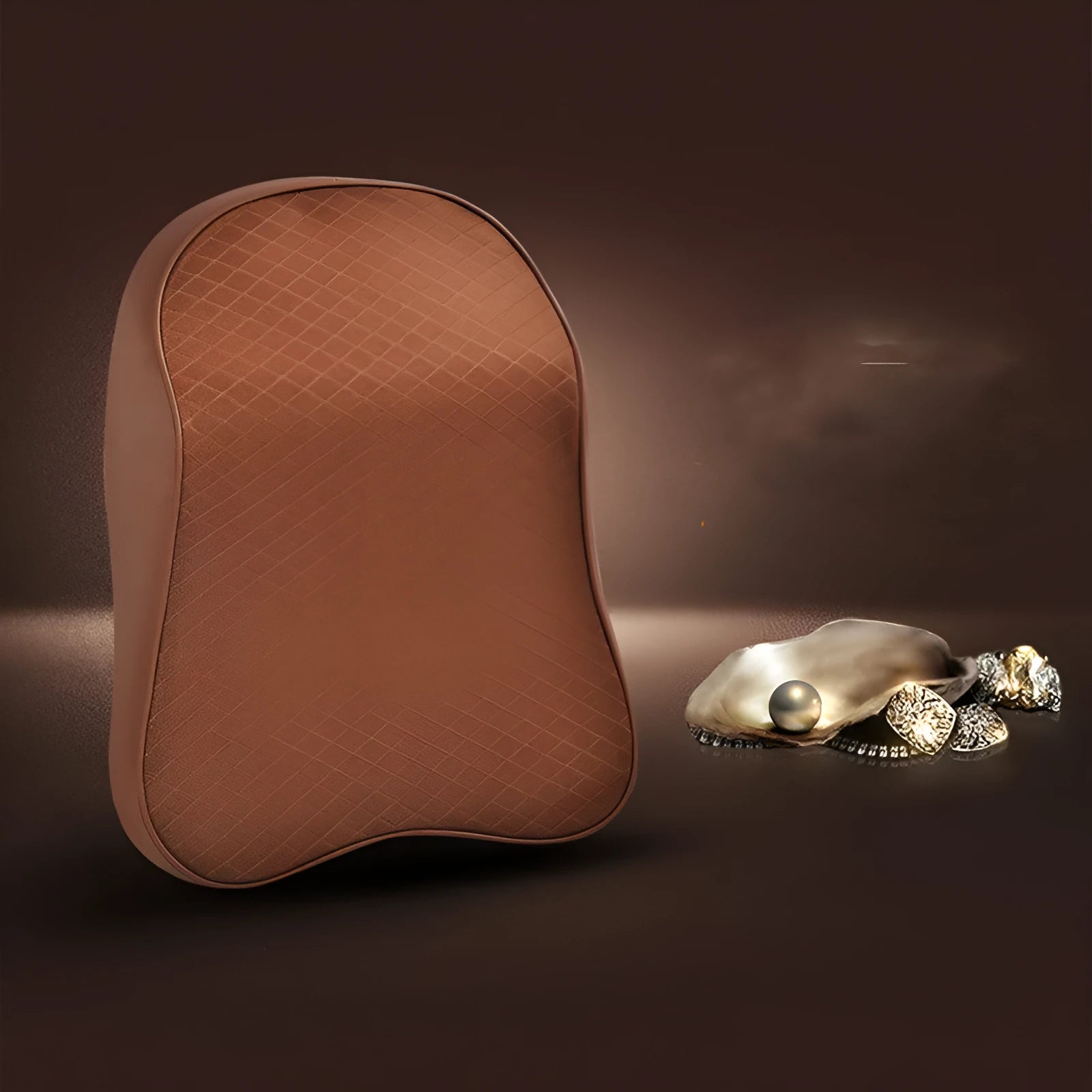 Car seat headrest cushion with memory cotton filler and polyester cover in beige colour