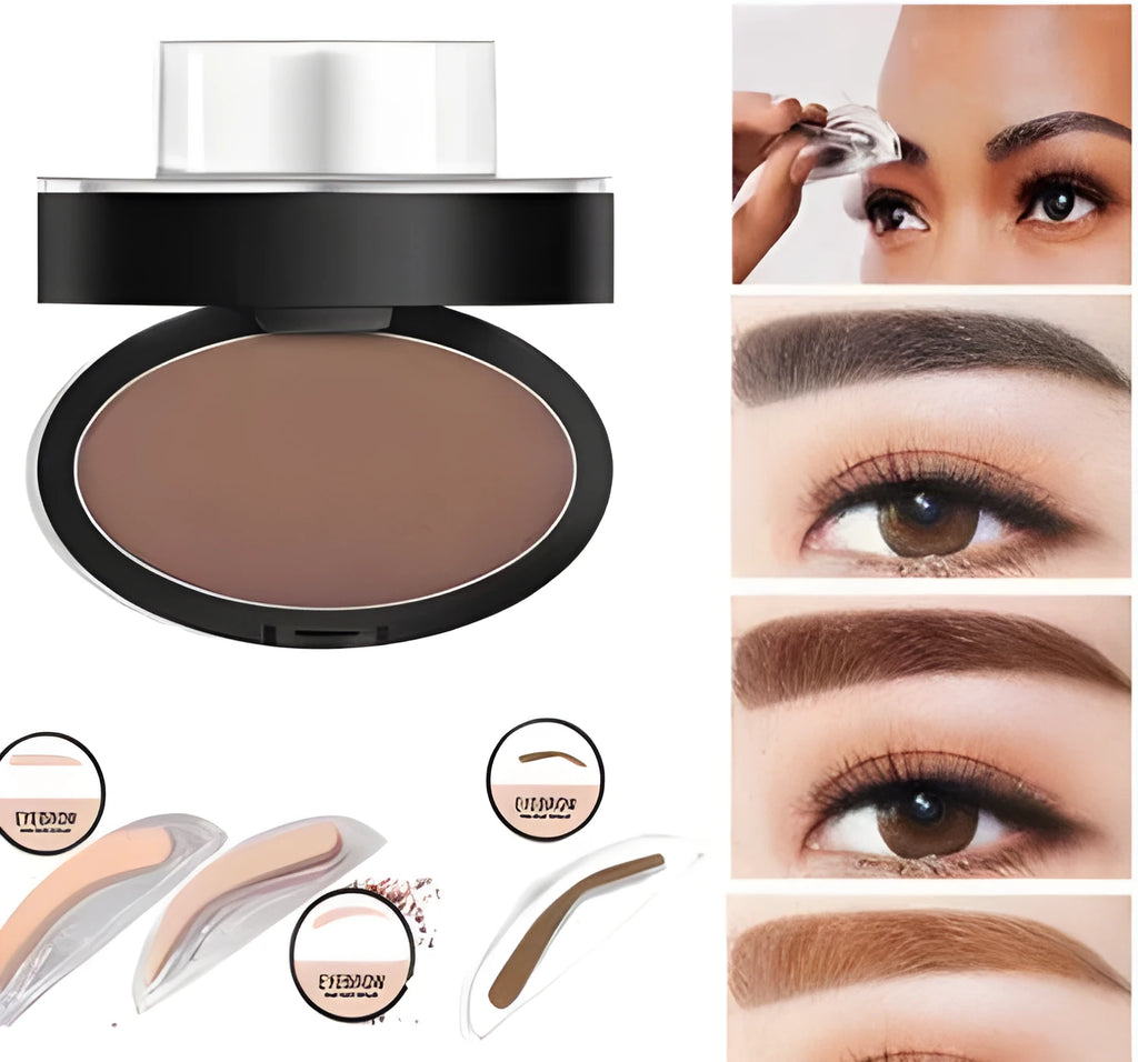 Eyebrow powder stamp kit with stencil in grey, brown, and light brown, 6g waterproof brow makeup