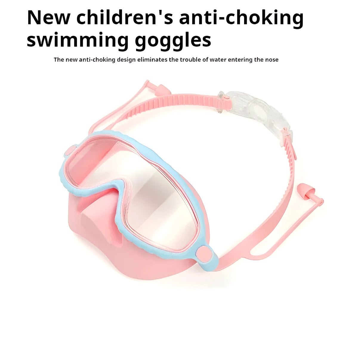 Children's anti-fog swimming goggles with large frame and HD lens in blue pink colour option, boxed