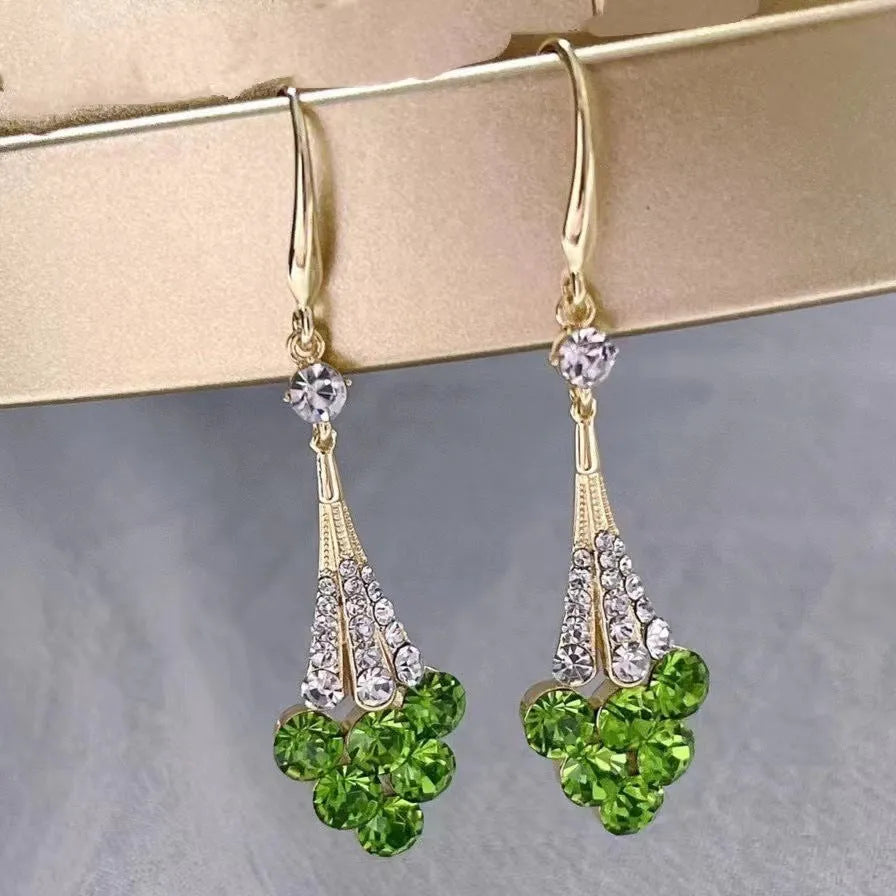 Alloy grape cluster earrings for women with electroplated finish in green colour