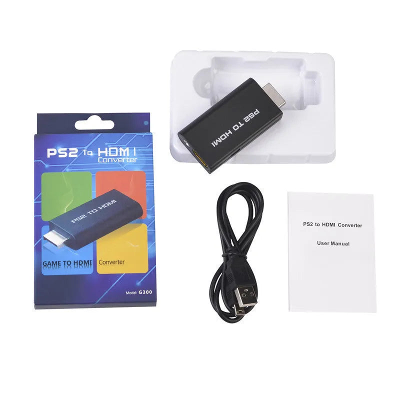 Black PS2 to HDMI audio-video converter with PS/2 interface and HDMI output port