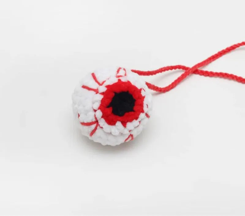 Plush hand-woven car hanging ornament in a cartoon design, made from soft polyester fabric.