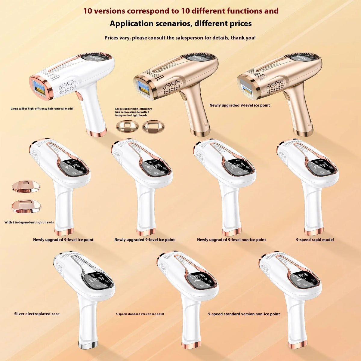 White handheld photon rejuvenation hair removal device with 48W AC power and freezing point option