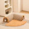 XL yellow plush pet bed with a connected tunnel and granular anti-slip base.