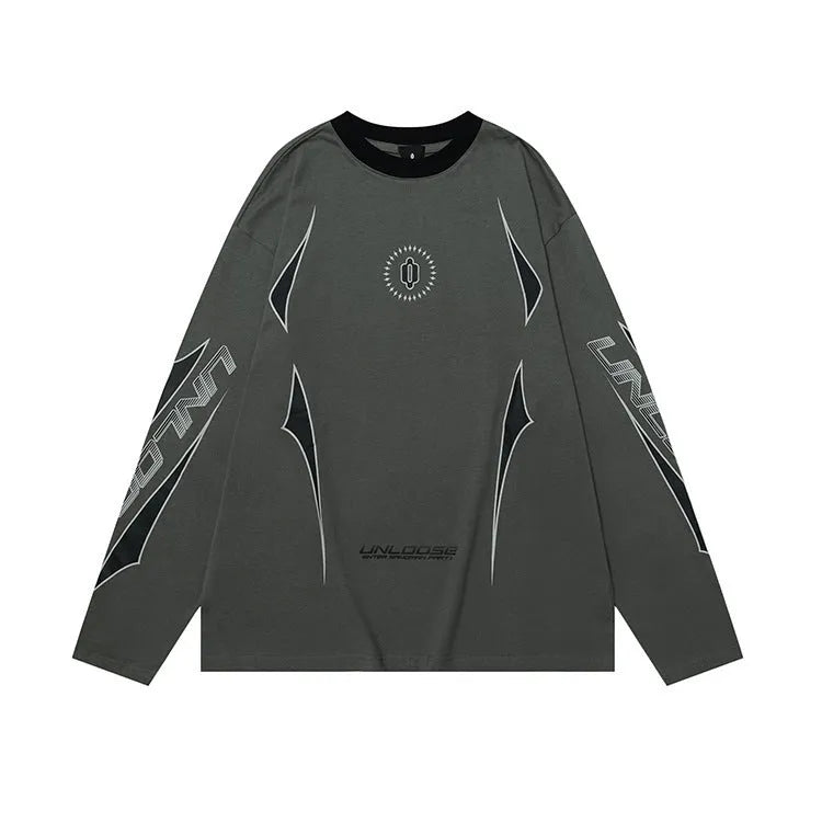 Men's round neck drop shoulder cotton pullover jumper in loose fit with letter pattern design