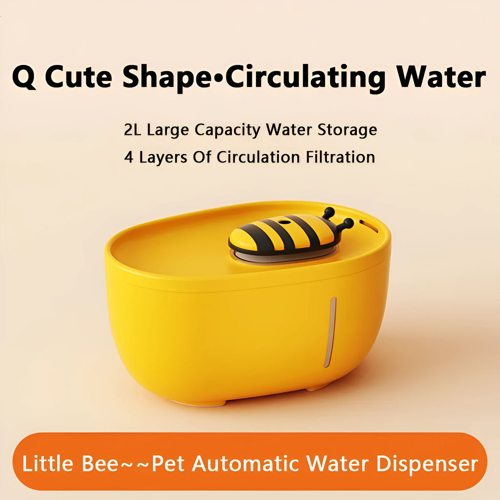 Yellow cat water fountain with filter system and blue LED light indicator