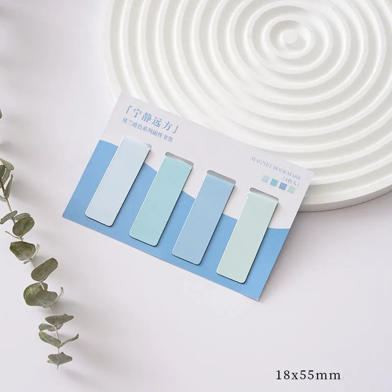 Set of four Morandi colour block magnetic bookmarks showing different colour variations