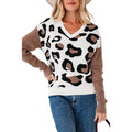 Leopard print V-neck knitted sweater pullover in loose fit, viscose fibre, available in sizes S to XL