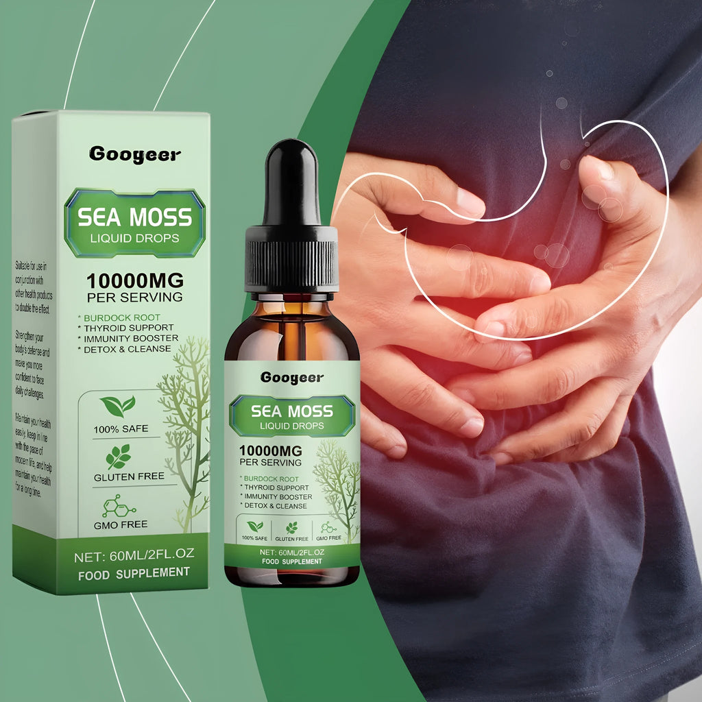 60ml bottle of sea moss liquid drops for body treatment, 3.3x3.3x12 cm