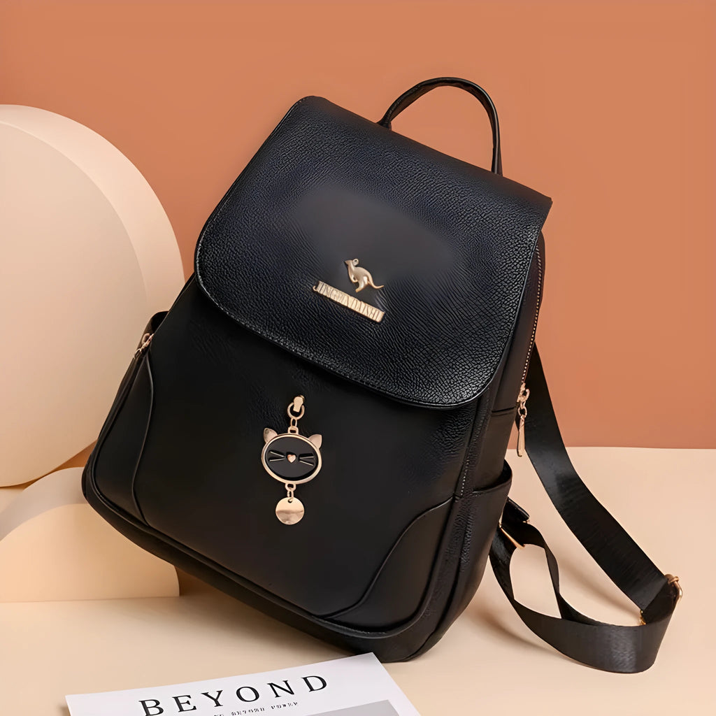 Women's casual backpack in soft PU leather with three-dimensional pockets and street trend styling