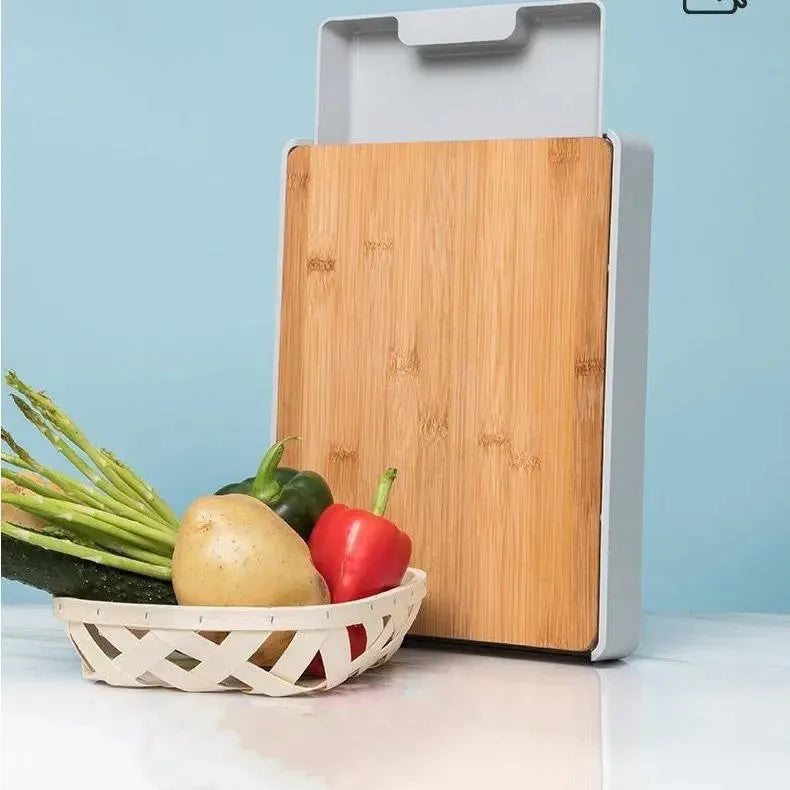 Large square bamboo cutting board 32.5cm x 24.5cm x 4.8cm on kitchen counter