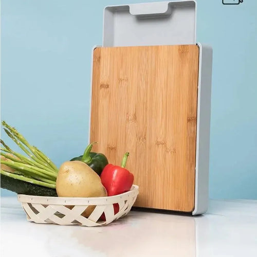 Large square bamboo cutting board 32.5cm x 24.5cm x 4.8cm on kitchen counter