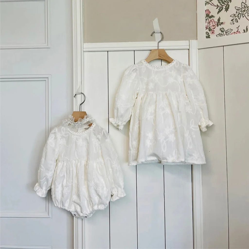 Girl infant stereo lace princess dress in beige, polyester, with jumpsuit option