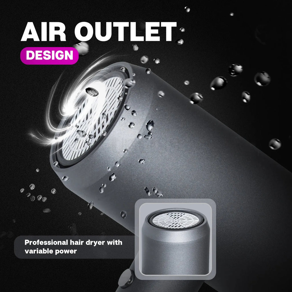 Grey PA nylon hair dryer with hot and cold air, three speed gears, diffuser and air collector, EU or US plug