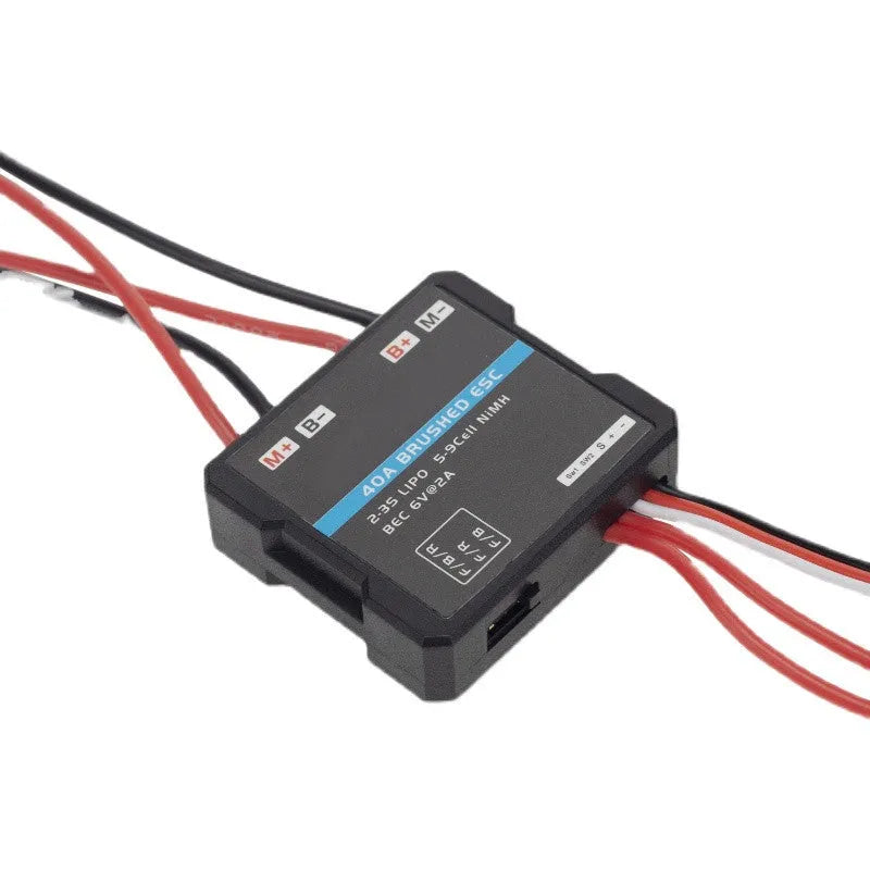 Small Boat 40A miniature brushed electronic speed controller for 1/16 RC trucks.