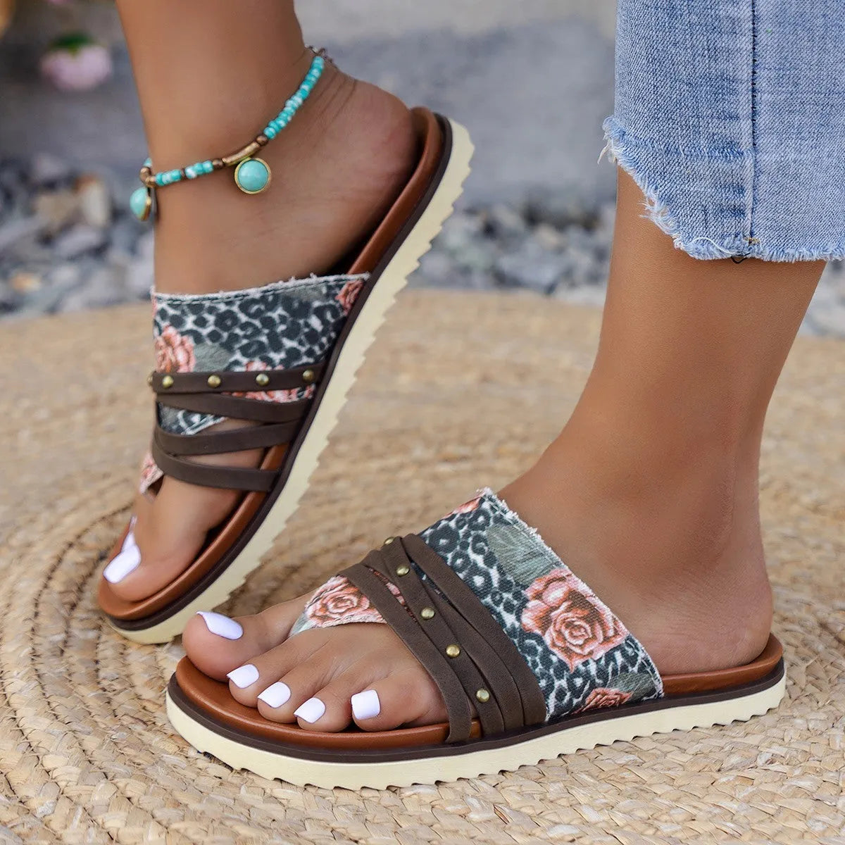 Plus size flip flops in candy colours red rose and black rose with artificial PU upper and rubber sole.