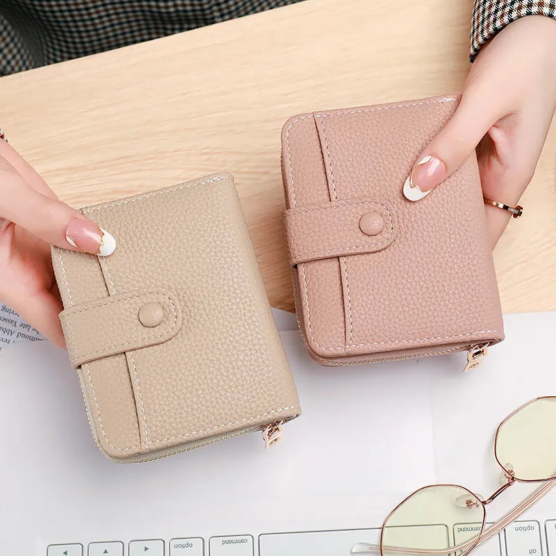 Ladies short wallet with lychee pattern in beige, pink, black, or red colours
