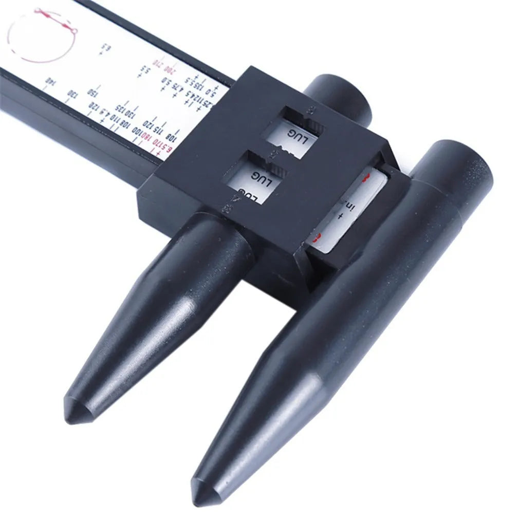 Plastic digital hole distance measuring ruler for wheel hub modification with 180mm range.