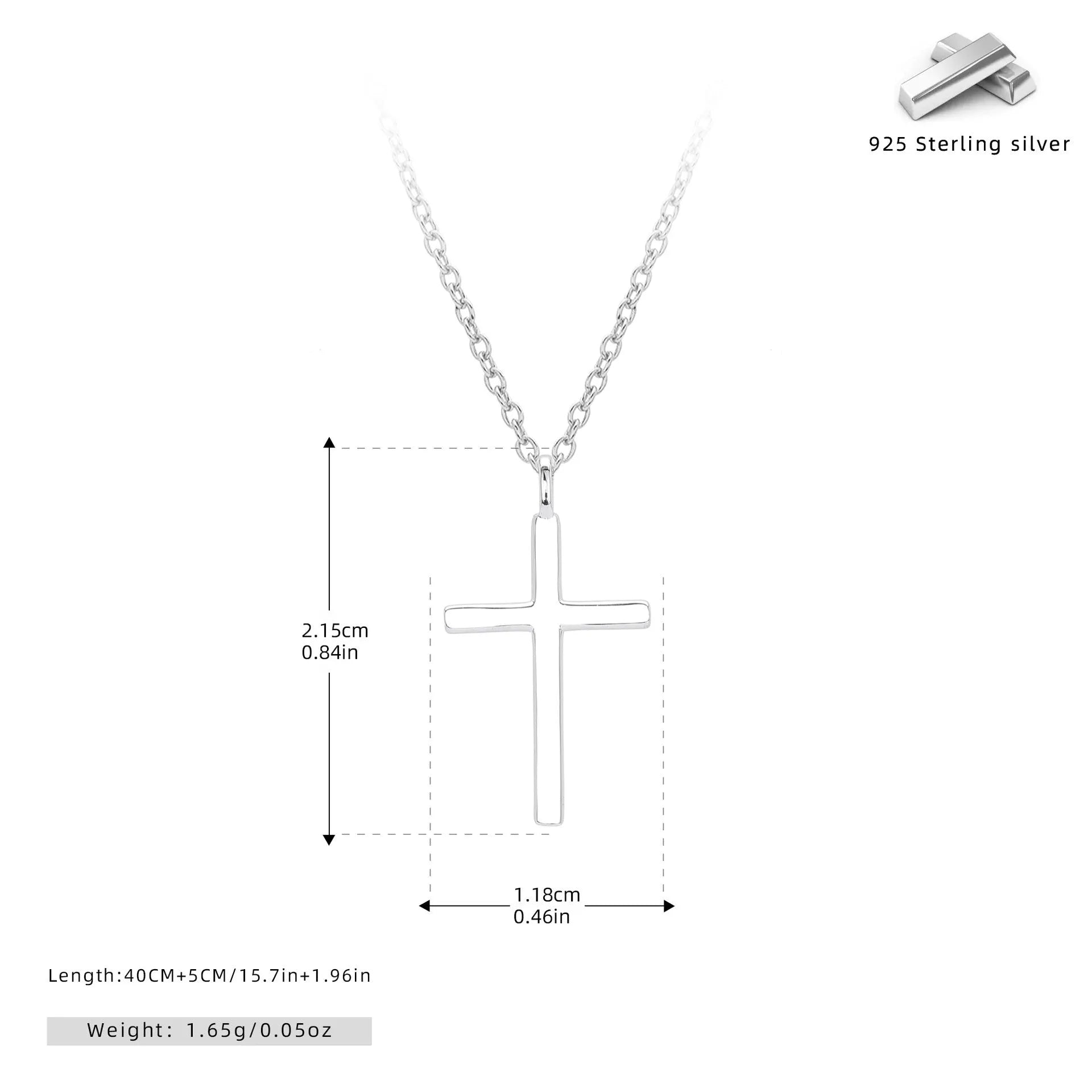 S925 sterling silver necklace with glossy cross pendant on O-shaped chain in gold, platinum or rose gold plating