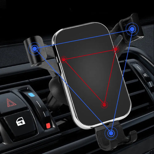 Car aluminium alloy mobile phone holder electroplated finish in black on car dashboard