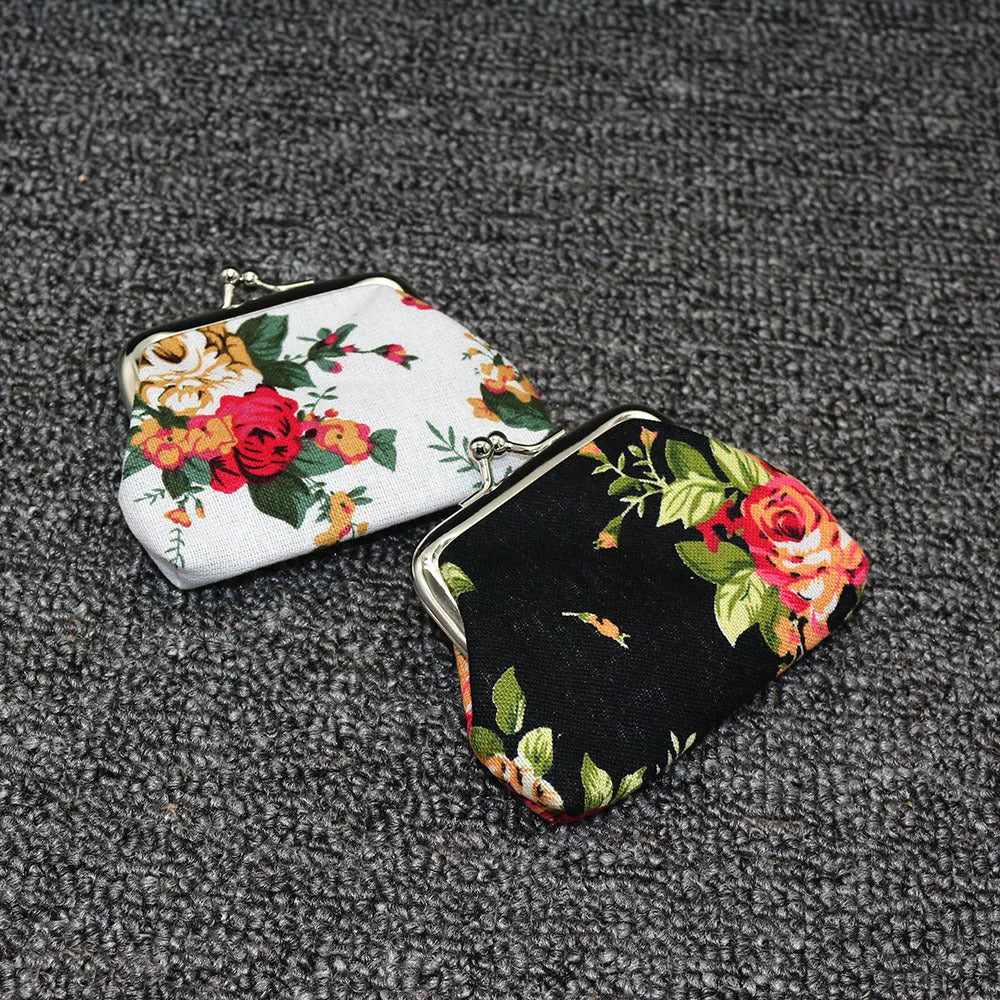 Canvas mini coin purse with floral pattern, 10x7.5cm, in four colour options