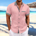 Men's slim fit pure cotton striped casual short sleeve shirt on a hanger
