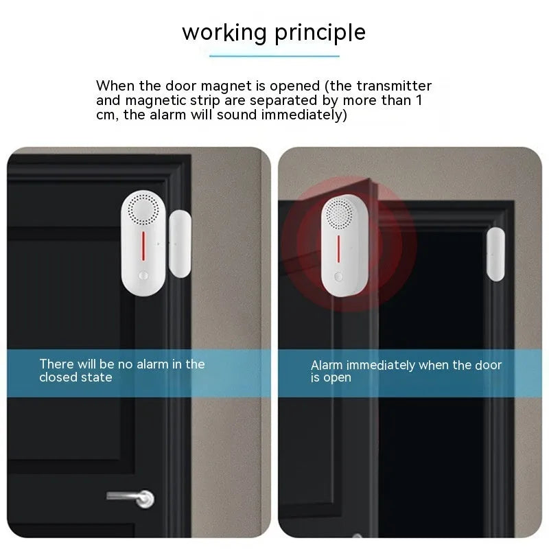 WiFi door magnetic sensor alarm with sound and light alerts for smart home security