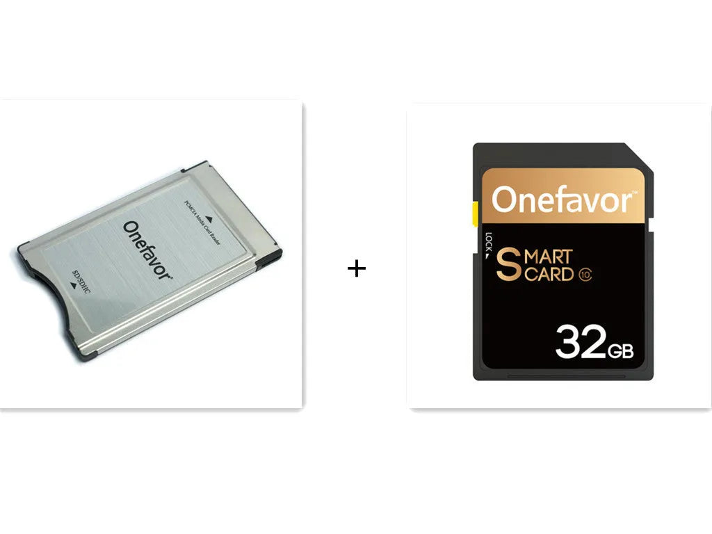 Mercedes-Benz SD to PCMCIA adapter card with stainless steel housing and included 32GB SD card.