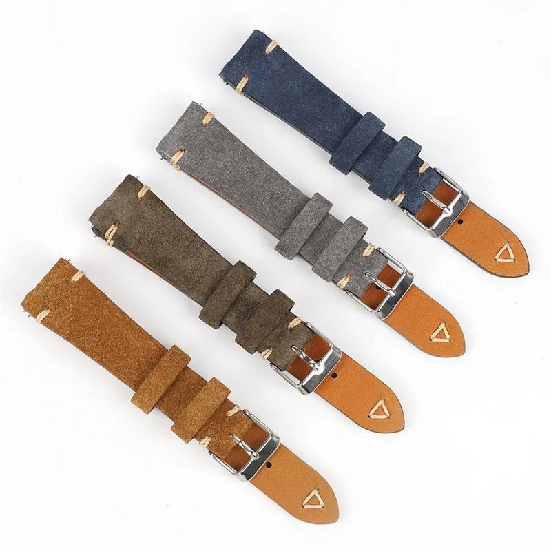 Genuine suede leather watch strap in small waist design showing brown colour option
