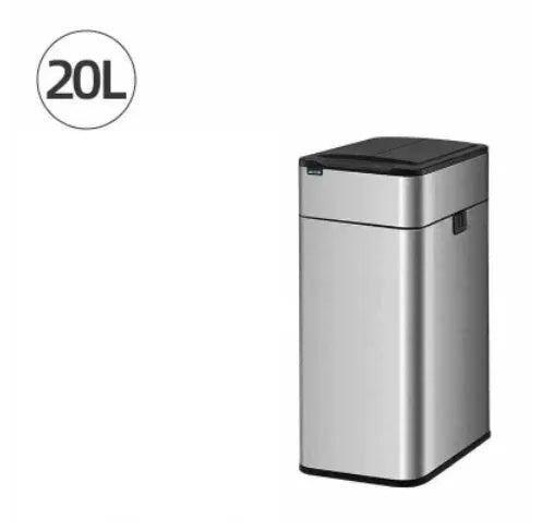 Stainless steel inductive smart trash can with square design and 26+ litre capacity