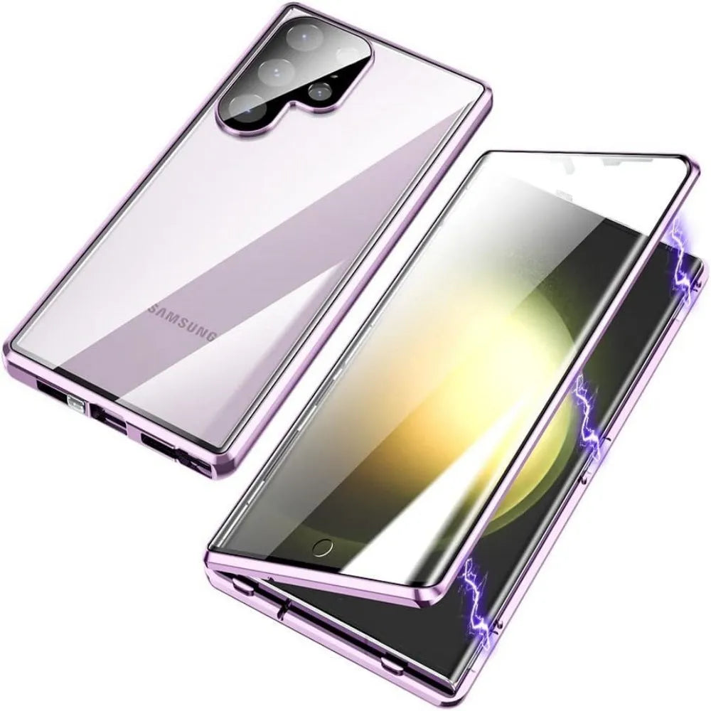 Magnetic King glossy metal HD peep-proof mirror phone case for Samsung S24 and S25 series in aluminium alloy glass