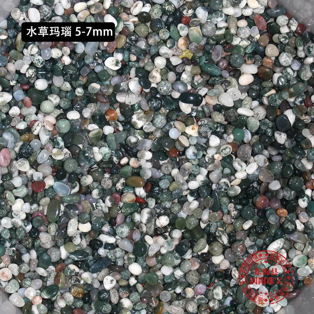 Assorted natural crystal decorative gravel chips in a clear PP bag, available in multiple colours and sizes