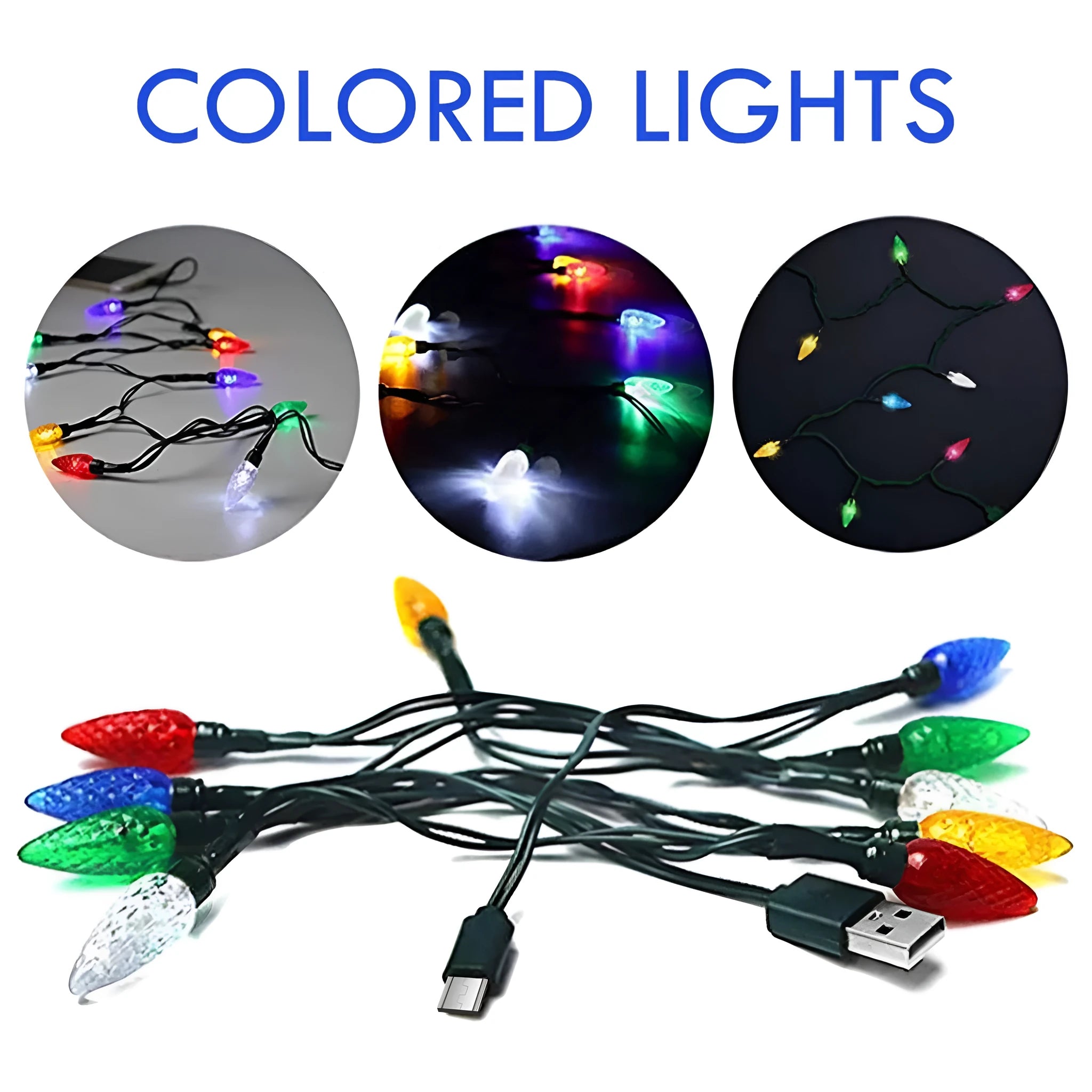Green USB charging cable with 10 flashing LED lights for Christmas decoration and device charging