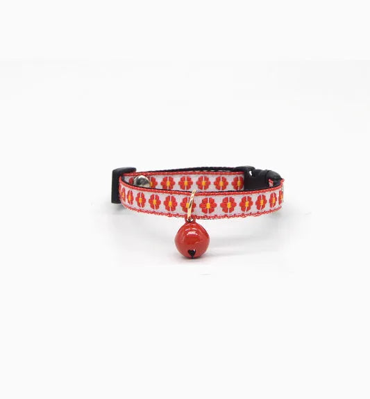Lightweight red adjustable bell collar for small pets with decorative bell and pattern options