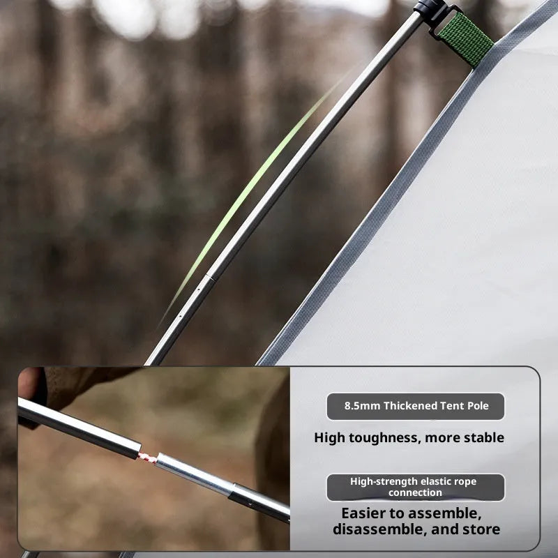 Portable lightweight hiking tent for 1-2 people with aluminium poles, field green colour, pitched outdoors