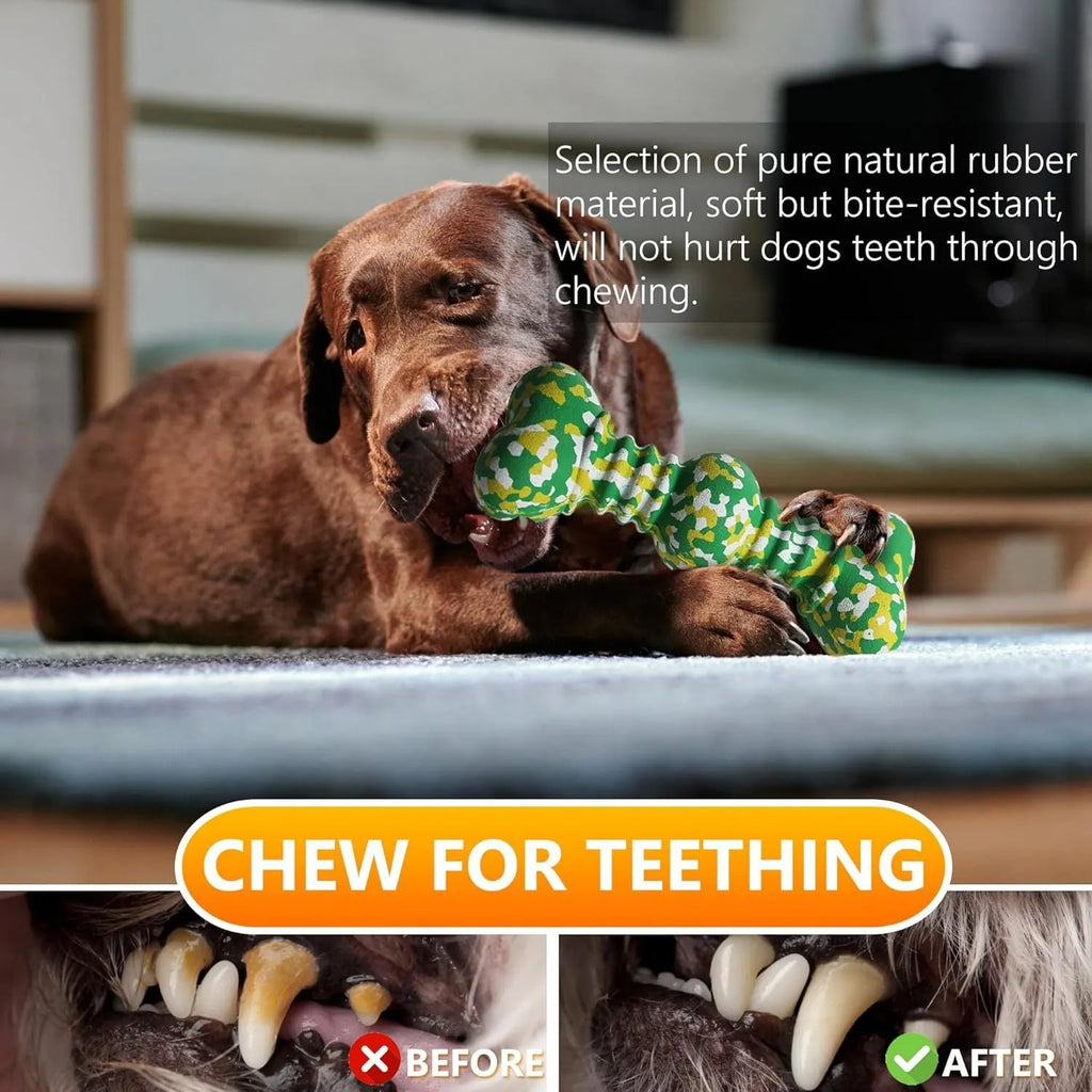 Organic natural rubber dog chew toy in camouflage colours for large breeds and aggressive chewers.