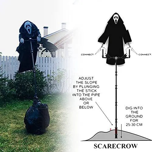 Plastic skull screaming scarecrow Halloween decoration 70x40cm