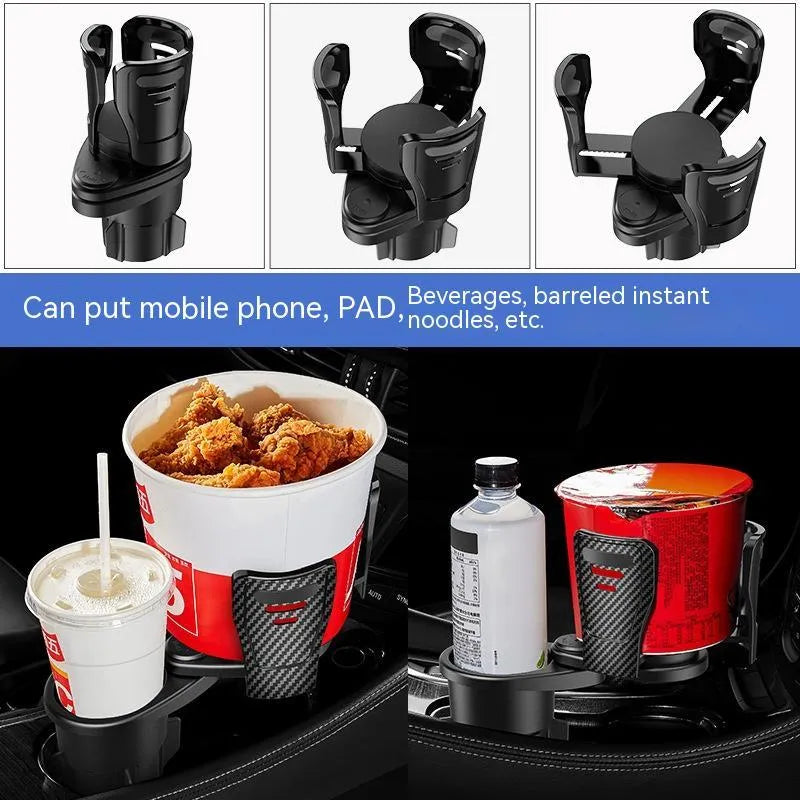 Car cup holder modification with carbon fibre pattern in matte black for centre console installation