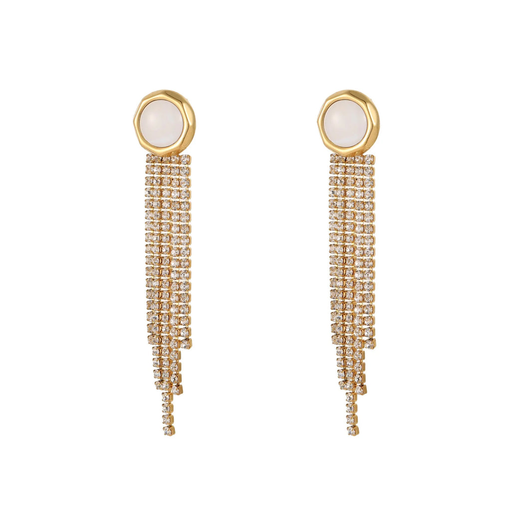 Stainless steel electroplated earrings with diamond tassel, heart shapes and five-pointed star geometric design